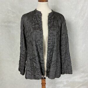 Eileen Fisher Brown Sark Silver Gray Silk Tussah Bartack Jacket PM